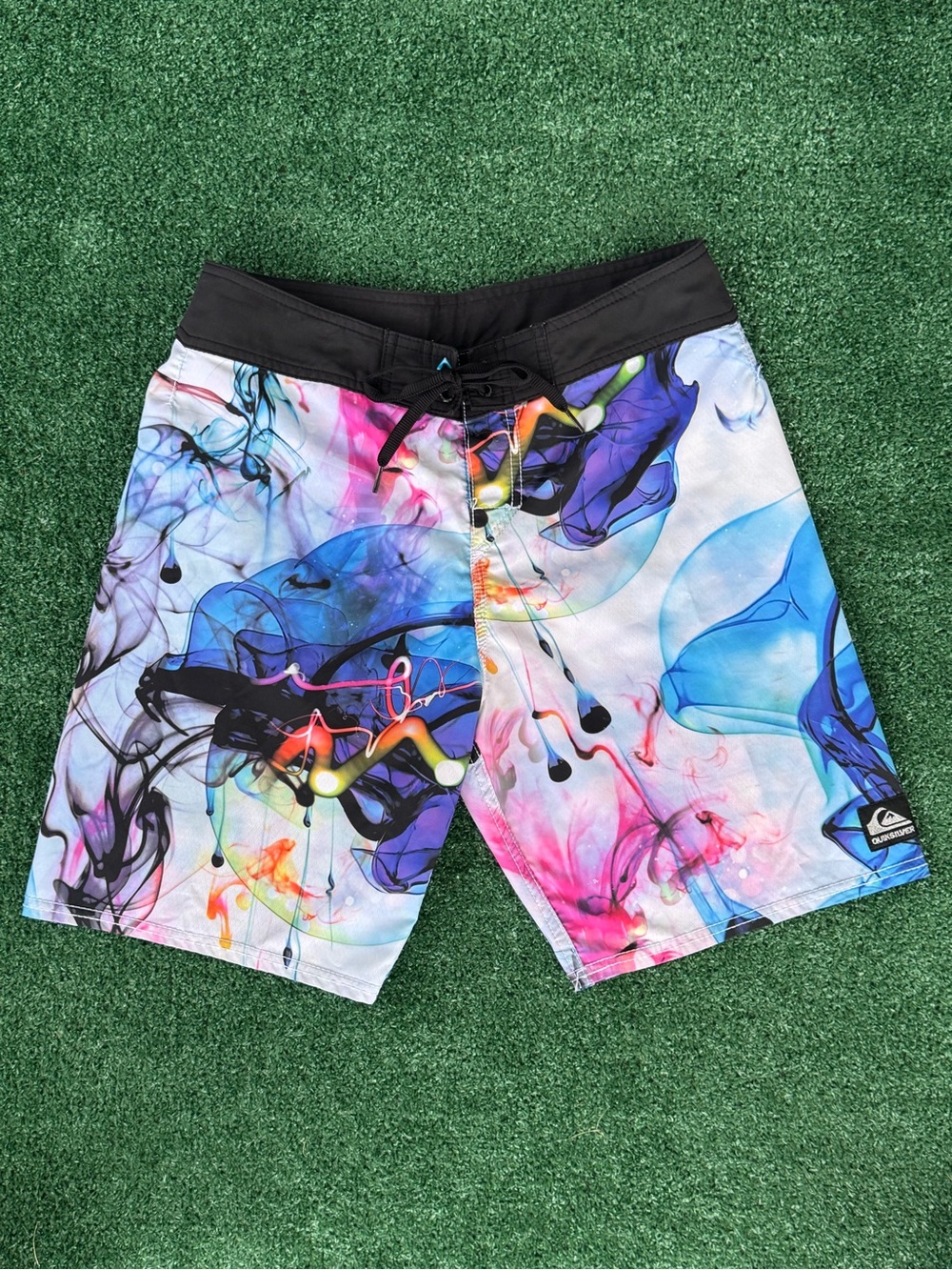 Vintage Quicksilver Abstract Ink Print BoardShorts Swim Trunks Multicolor Size31